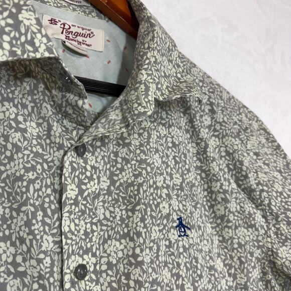 Penguin Large Classic Fit Shirt Munsingwear Buttoned Short Sleeve Floral Office - Picture 2 of 7